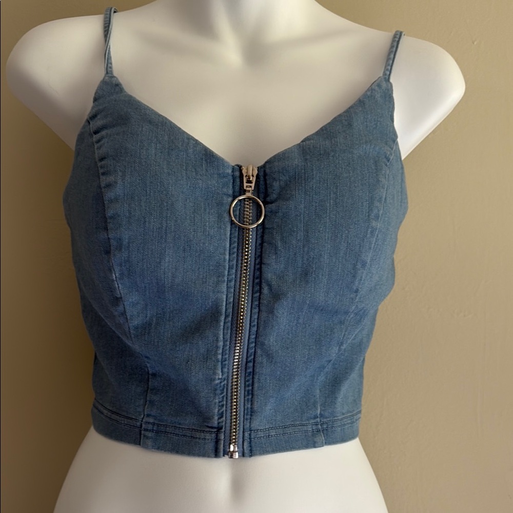Blashe Denim Zip-Up Crop Top spaghetti‎ straps size Medium